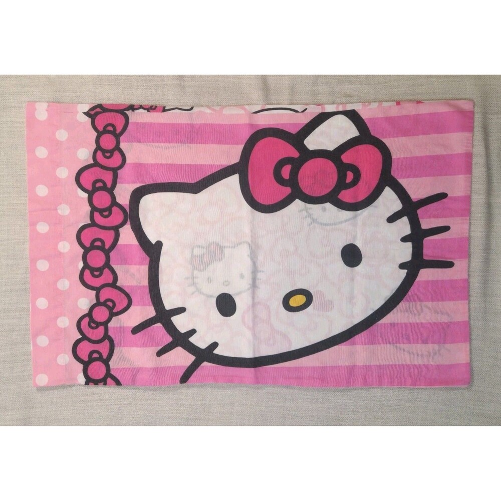 RARE Vintage Sanrio Hello Kitty Pillowcase Bows Pjs Pink Pink Standard Size